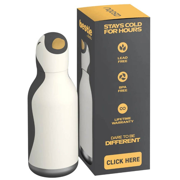 Thermo-Trinkflasche mit Strohhalm Bestie – Pinguin (460 ml)