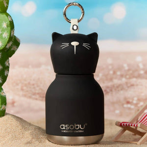 Thermo-Trinkflasche mit Strohhalm Mini Bestie – Schwarze Katze (200 ml)