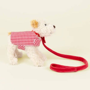 Mini-Hund Eliot aus Baumwollstrick – Mit Leine und Kleidung (13 cm)