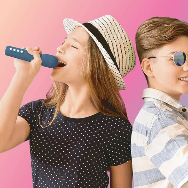 Disco-Karaoke-Set für 2 Mikrofone mit Projektor – dunkelblau