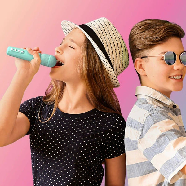 Disco-Karaoke-Set für 2 Mikrofone mit Projektor – blau