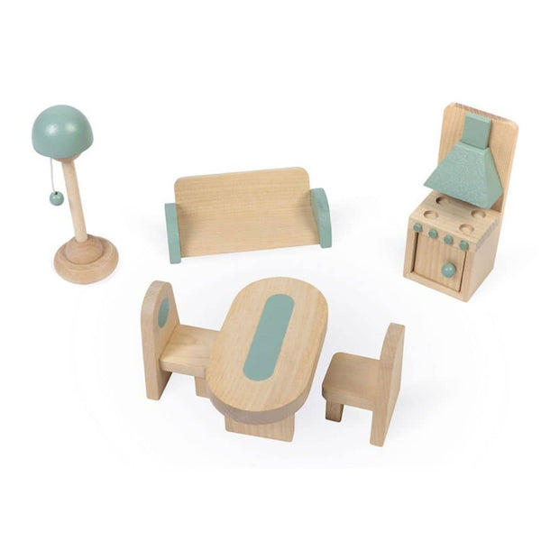 Holzpuppenhaus mit 15 Accessoires