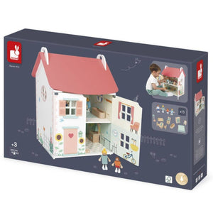 Holzpuppenhaus mit 15 Accessoires