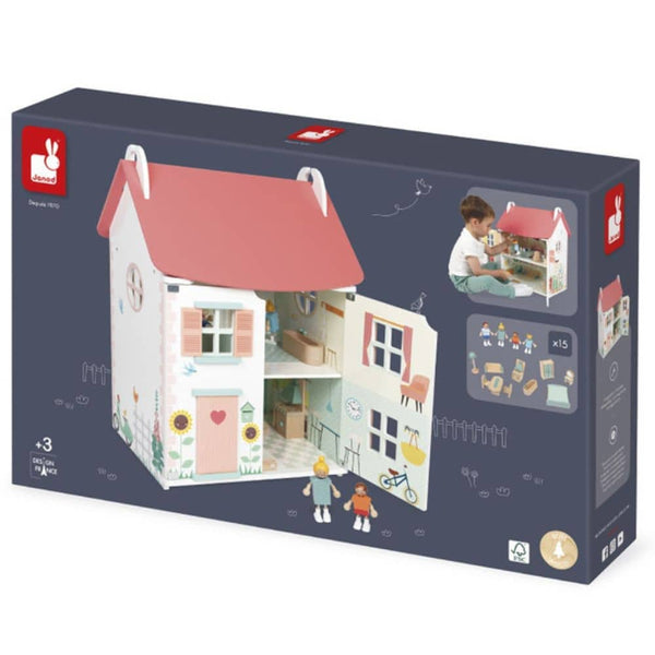 Holzpuppenhaus mit 15 Accessoires