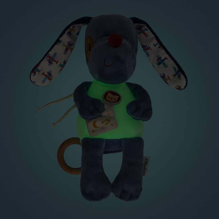 Kuscheltier mit Spieluhr und fluoreszierenden Elementen – Hund Jules