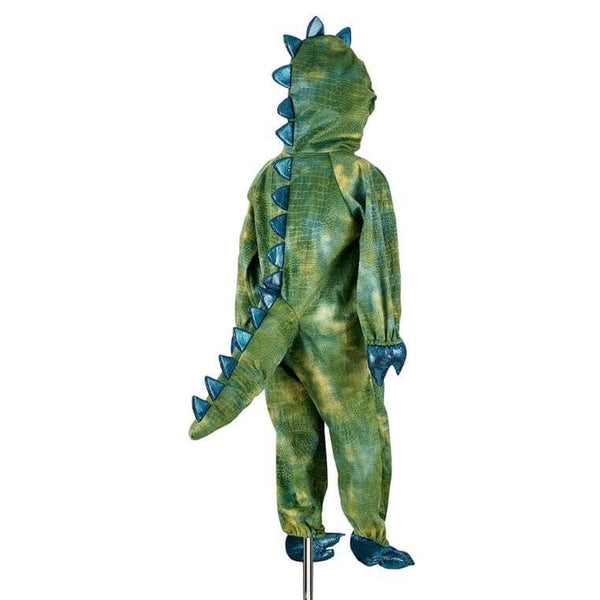 Seitenansicht des Dino-Overalls Tyrannosaurus mit Stacheln und langem Schwanz