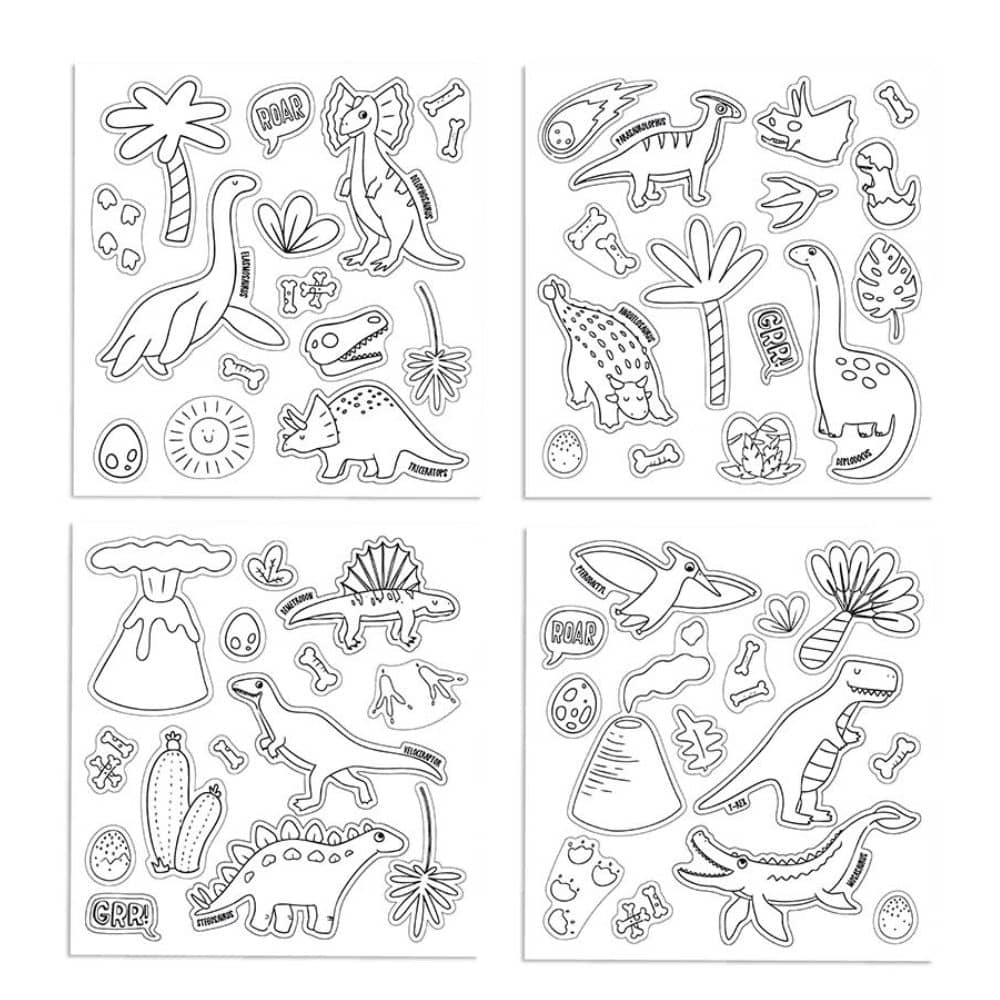 Aufkleber-Set zum Ausmalen mit Buntstiften – Dinosaurier, 57 Stück