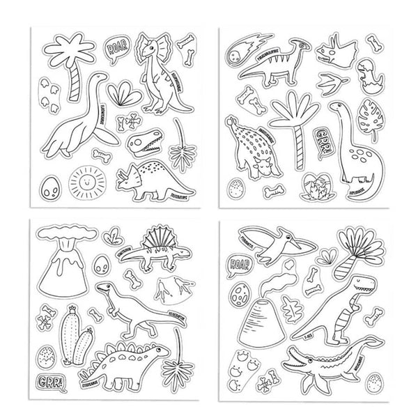 Aufkleber-Set zum Ausmalen mit Buntstiften – Dinosaurier, 57 Stück