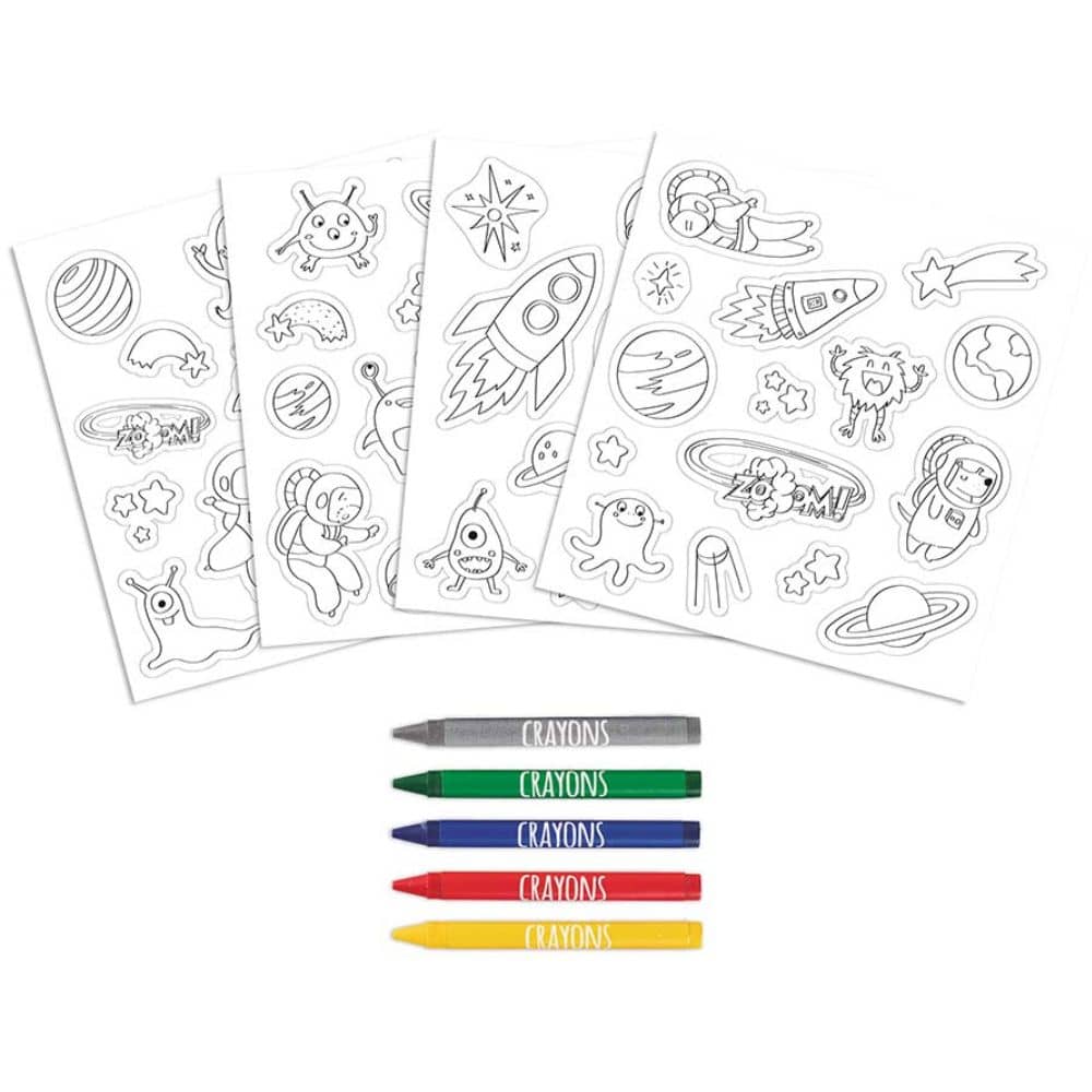 Aufkleber-Set zum Ausmalen mit Buntstiften – Weltraum, 58 Stück