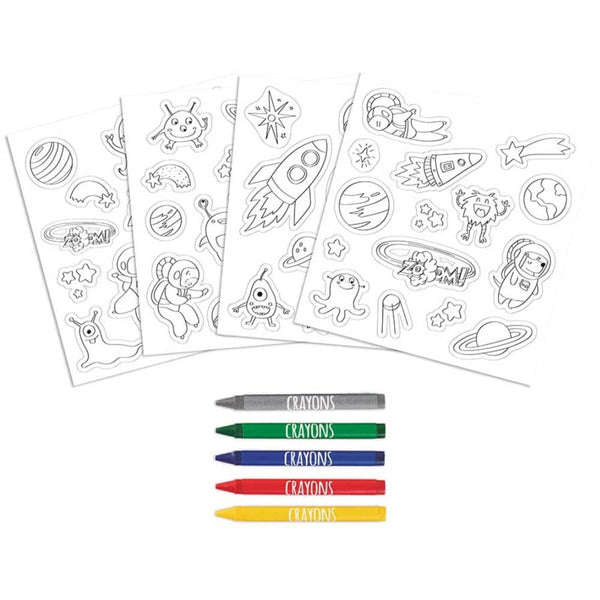 Aufkleber-Set zum Ausmalen mit Buntstiften – Weltraum, 58 Stück