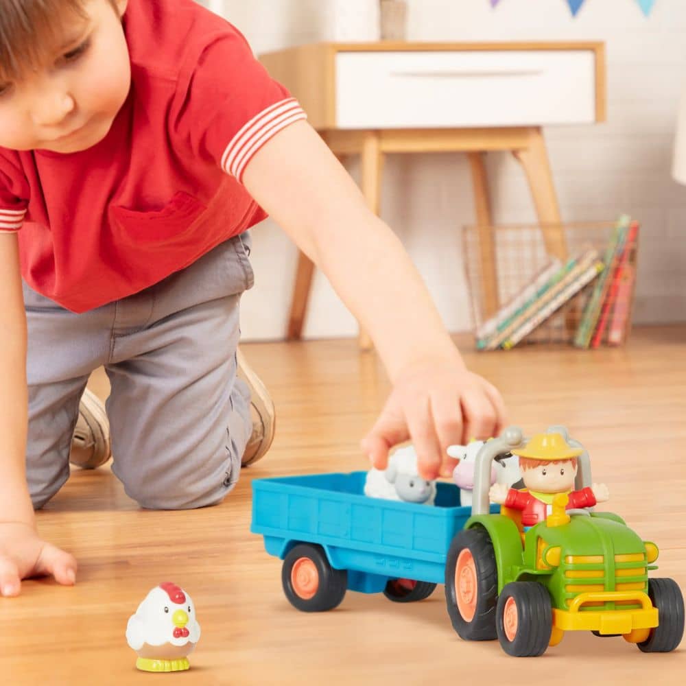 Traktor mit Anhänger, Bauer und Tieren Battat – Farming Fun Tractor