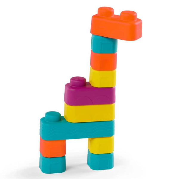 Miękkie klocki sensoryczne z wagonikami B. Toys – Buildin’ Squishies
