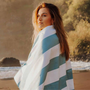 Schnelltrocknendes Handtuch - SoftFibre Recycled, Aqua Stripe (150 × 90 cm)
