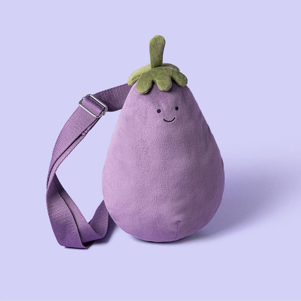 Plüsch-Umhängetasche Lustige Aubergine (28 cm)