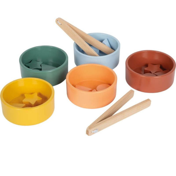 Montessori Sortierspiel - mit Zange (5 Schalen, 15 Elemente)