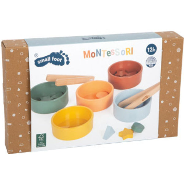 Montessori Sortierspiel - mit Zange (5 Schalen, 15 Elemente)