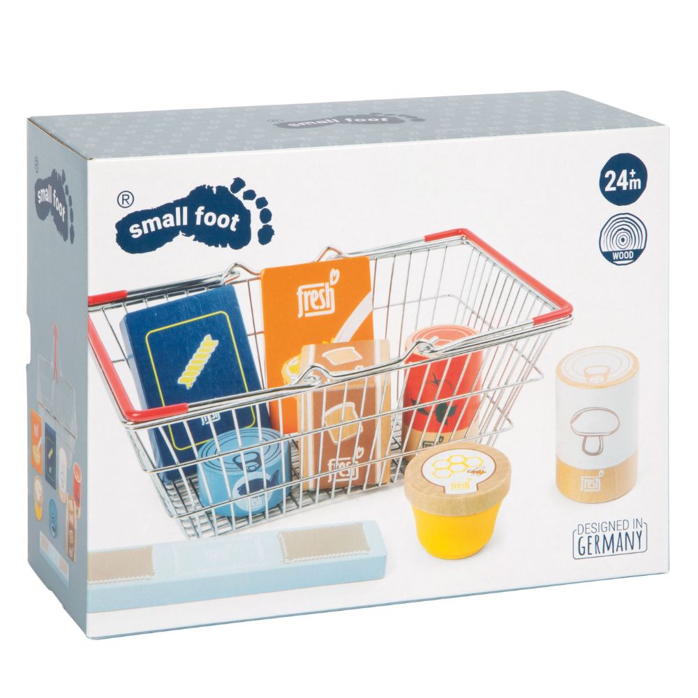 Kaufladen-Zubehör – „fresh" Lebensmittel-Set im Einkaufskorb