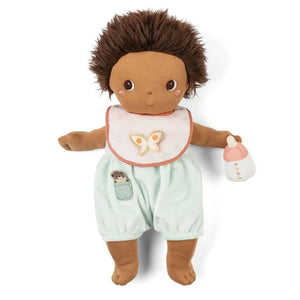 Lilliputiens-Puppe mit rosa Lätzchen und Fläschchen