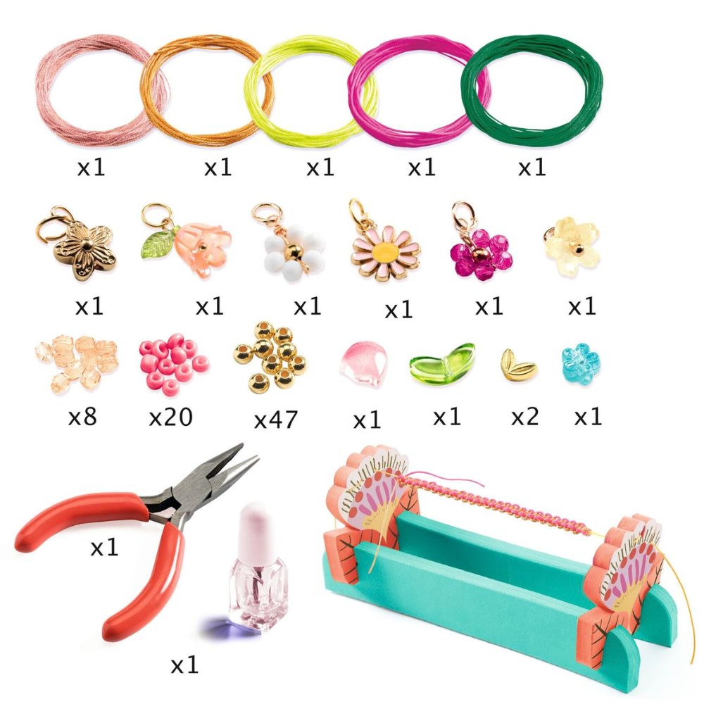 Verpackung des Djeco Bastelsets Makramee-Armbänder in Rosa