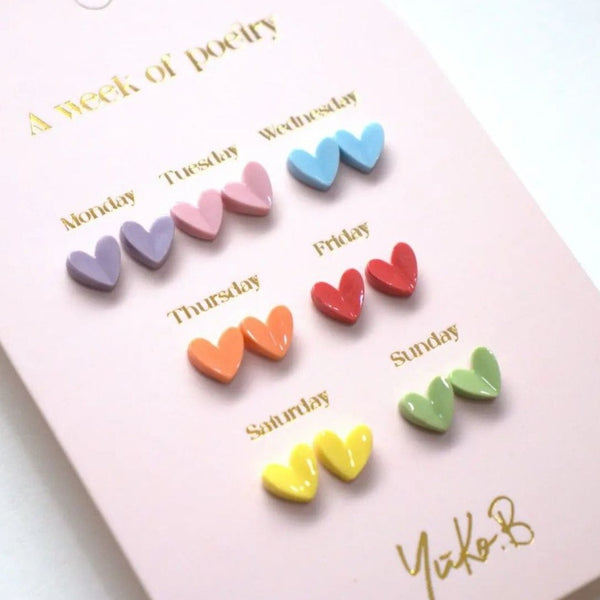 Yuko B. Ohrstecker-Set Poesie-Woche Herzen mit 7 Paar - Ansicht 3