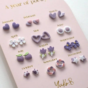 Yuko B. Ohrstecker-Set Poesie-Jahr Lila mit 12 Paar - Ansicht 3