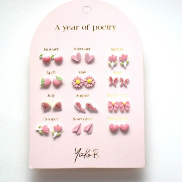 Yuko B. Ohrstecker-Set Poesie-Jahr Rosa mit 12 Paar - Ansicht 2