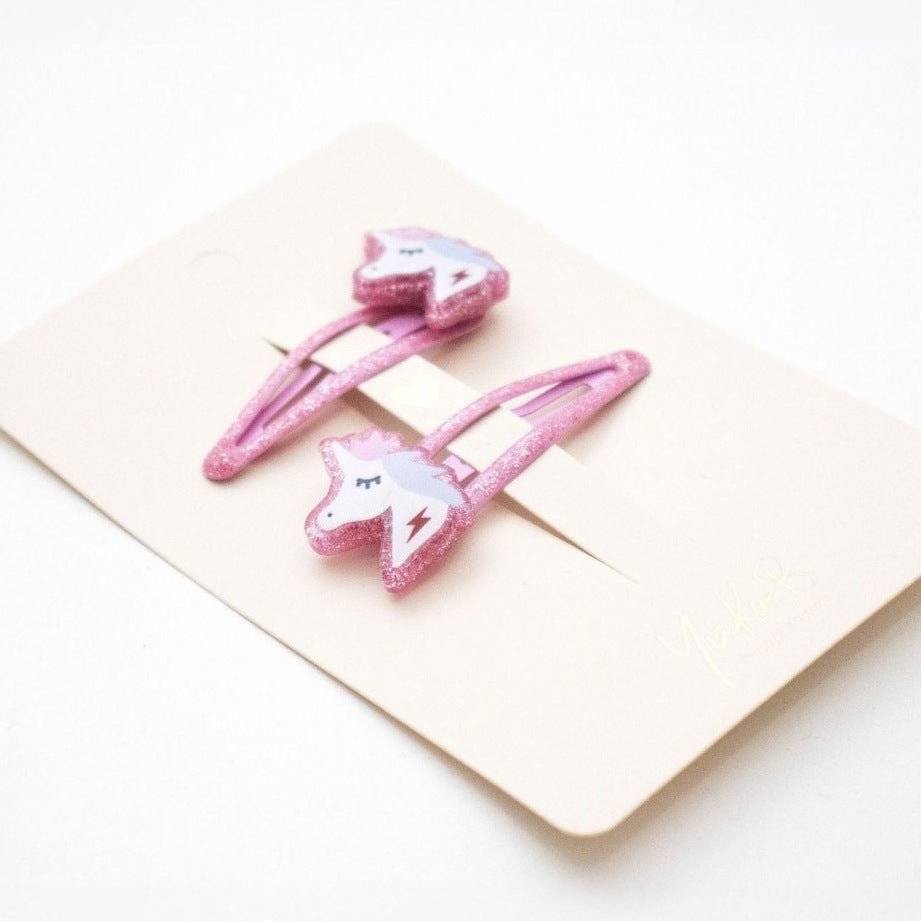 Yuko B. Haarspangen Einhörner, Glitzer-Rosa