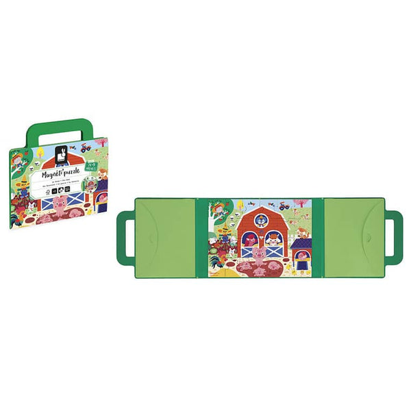 Janod Magnetpuzzle Bauernhof - Verpackung und aufgeklapptes Puzzlebuch