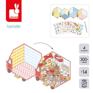 Janod Cosy Stickers Tiny Trucks - 4 Szenen, über 300 Sticker, ab 14 Jahren