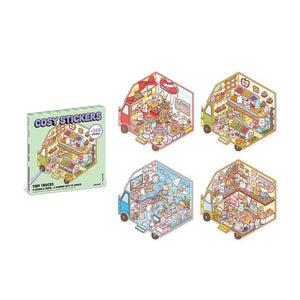 Janod Cosy Stickers Tiny Trucks - Verpackung und fertige Szenen