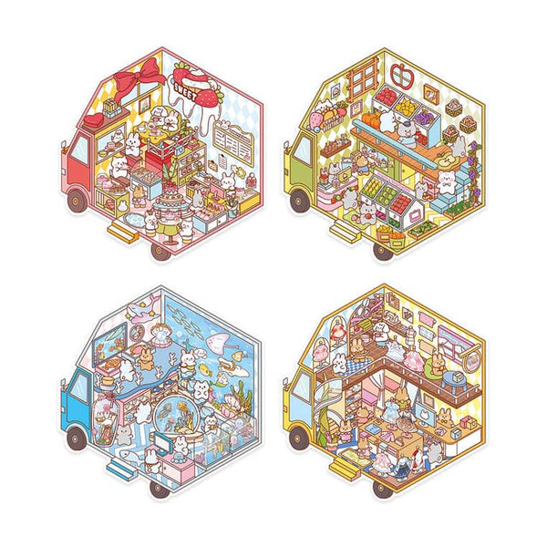 Janod Cosy Stickers Tiny Trucks - alle 4 fertigen Szenen