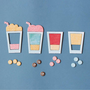 Londji Shakes - vier Becher mit Zutaten-Plättchen und Spielmarken