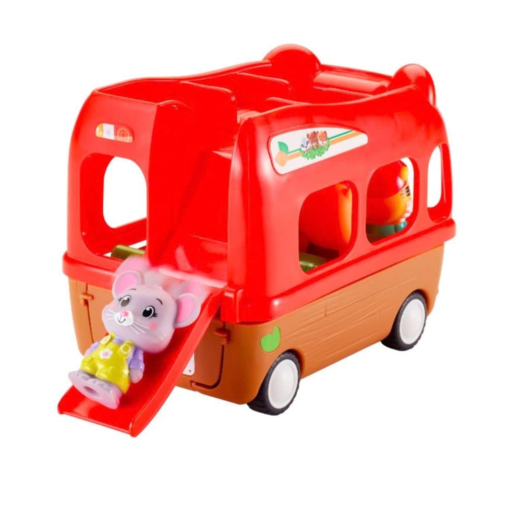 Klorofil roter Doppeldeckerbus mit Maus Chester