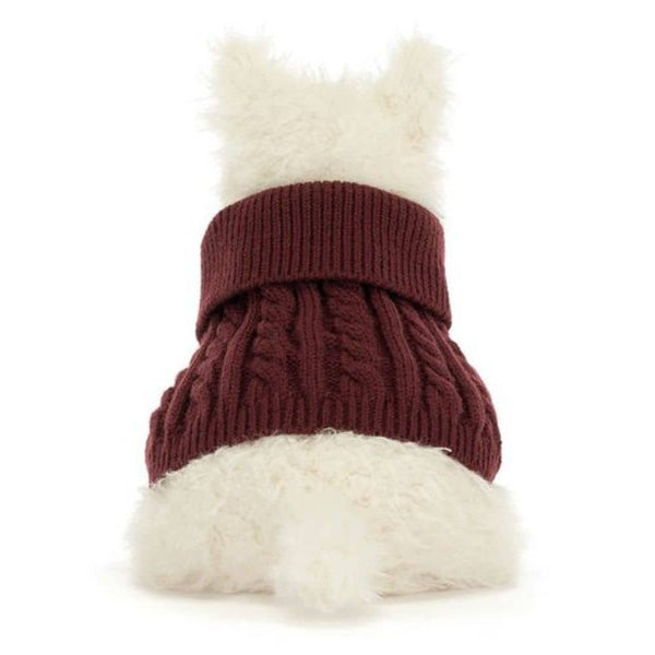 Jellycat Munro Scottie Dog - cremefarbener Plüsch-Terrier im bordeauxroten Pullover, 25 cm - Ansicht 4