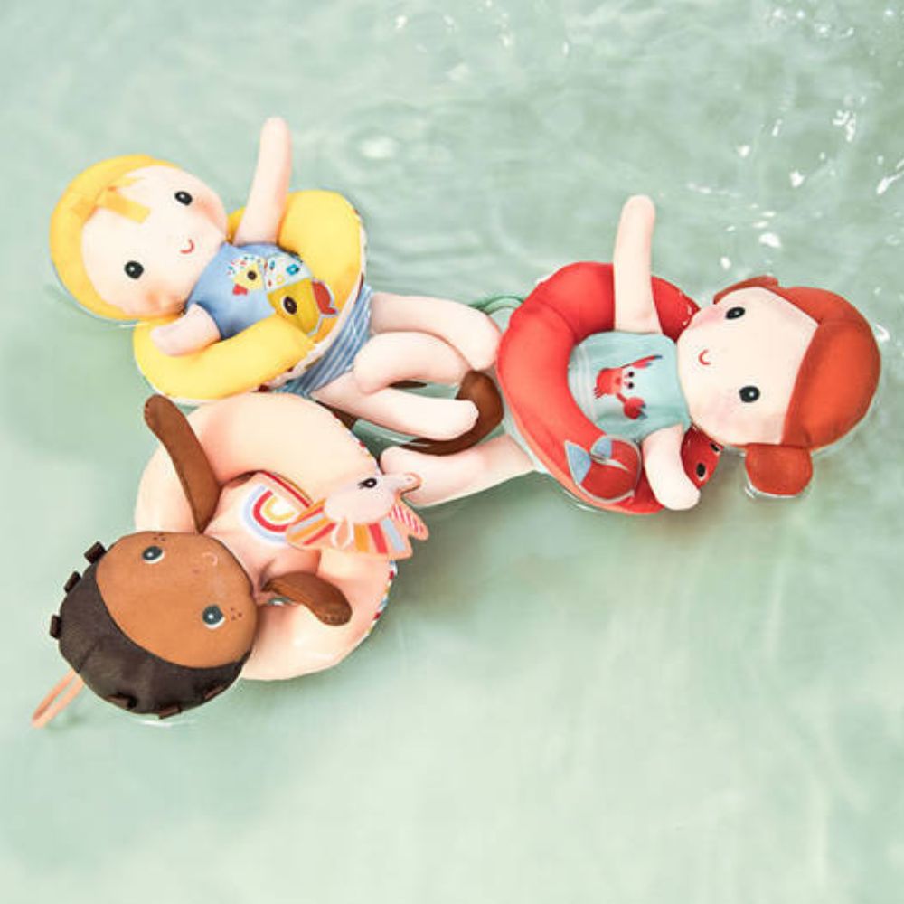 Lilliputiens Badepuppe Gaspard im gelben Schwimmring mit Entenkopf