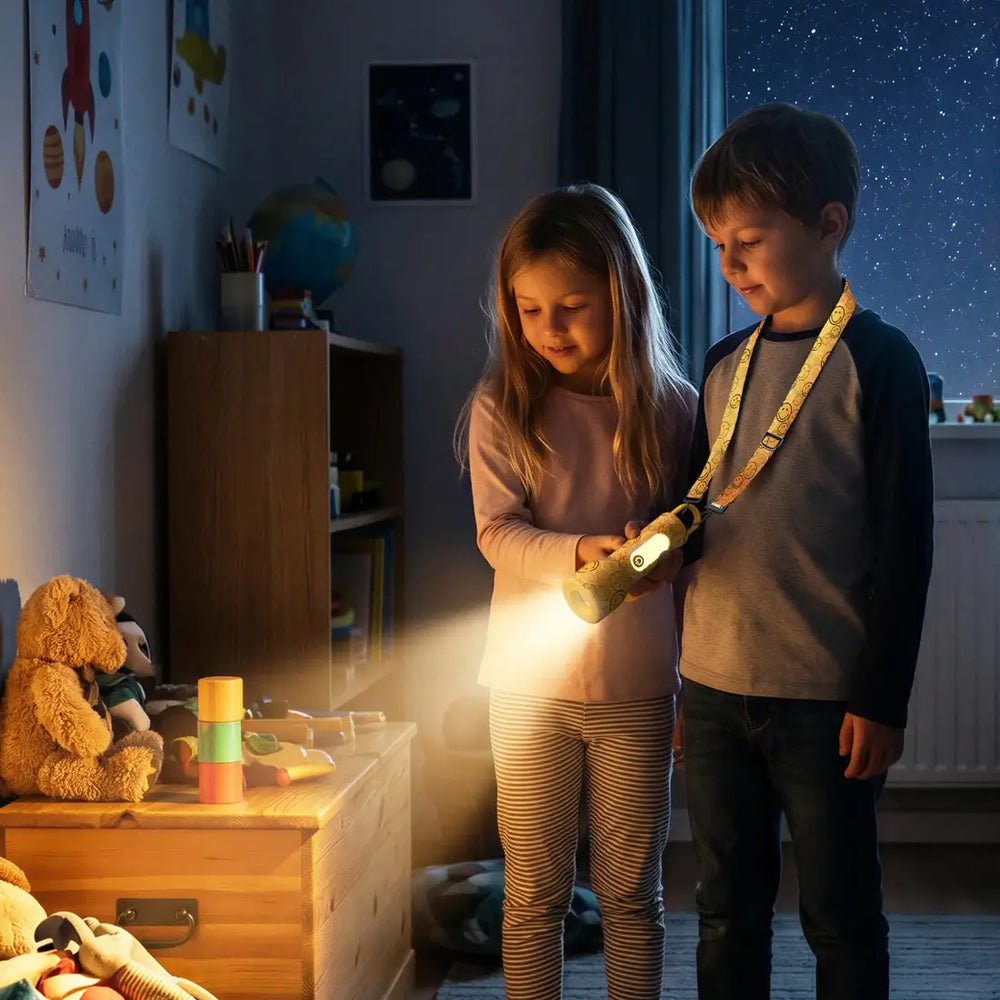 Kinder-Taschenlampe aus Silikon MOB Smiley World in Gelb