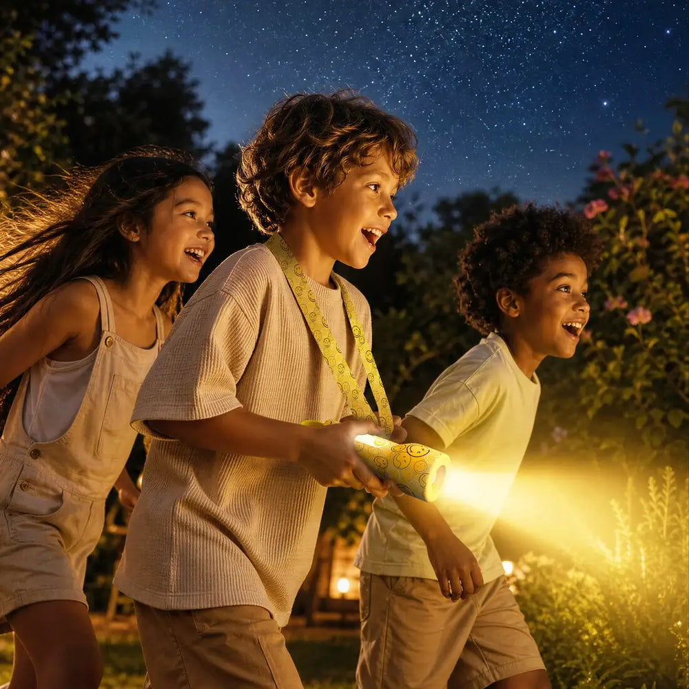 Kinder-Taschenlampe aus Silikon MOB Smiley World in Gelb
