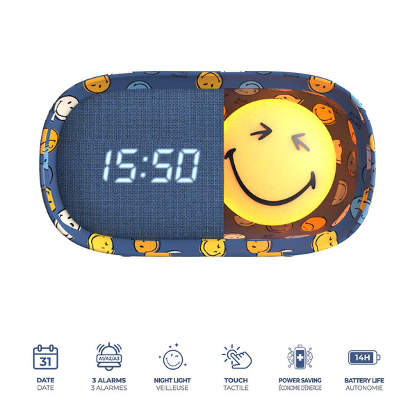 Kinderwecker mit Nachtlicht - Smiley World, Blau (ab 3 Jahren)