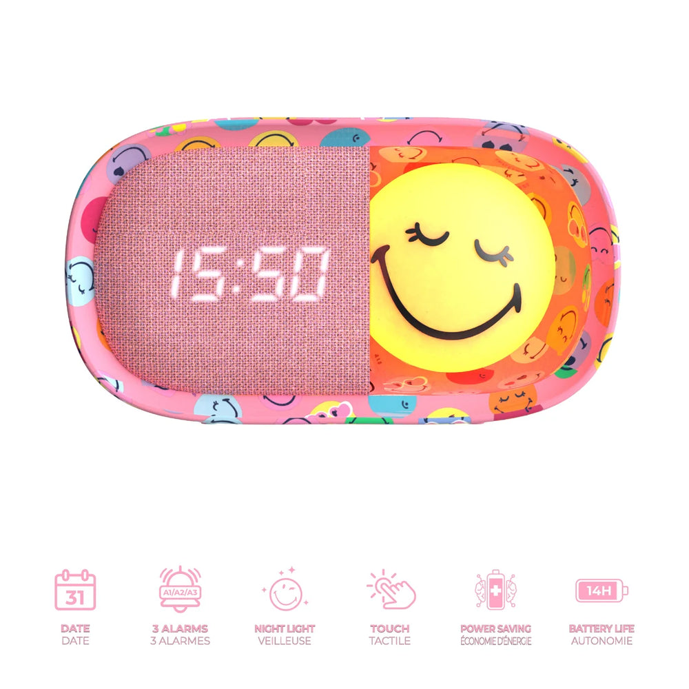 Kinderwecker mit Nachtlicht MOB Smiley World in Rosa