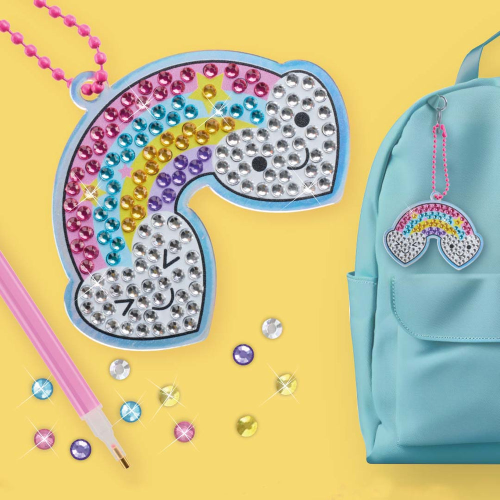 Diamant Schlüsselanhänger Bastelset Kinder von Apli Kids mit Regenbogen-Design für kreative Bastelprojekte