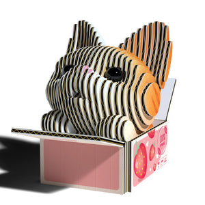 Eugy 3D-Puzzle eines süßen Katzengesichts in einer Verpackung mit Erdbeermuster für Kinder