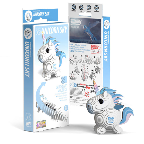 Eugy 3D Öko Einhorn Puzzle aus Karton mit bunten Details und Anleitung für kreatives Spielen