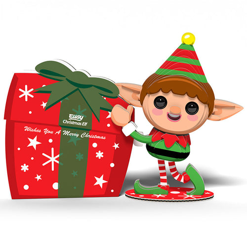 Eugy Weihnachts-Elf mit Geschenkbox in Rot und Grün für festliche Puzzle-Unterhaltung