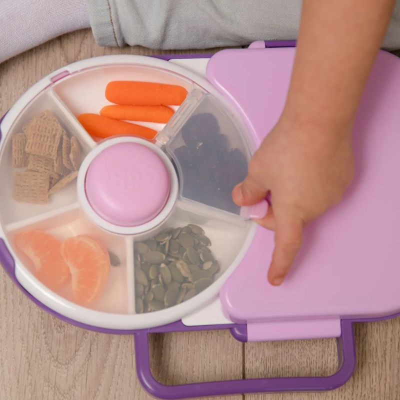 Gobe Frühstücksbox für Kinder Lunchbox Snack Spinner 2in1 in Trauben-Lila mit rundem Dreheinsatz