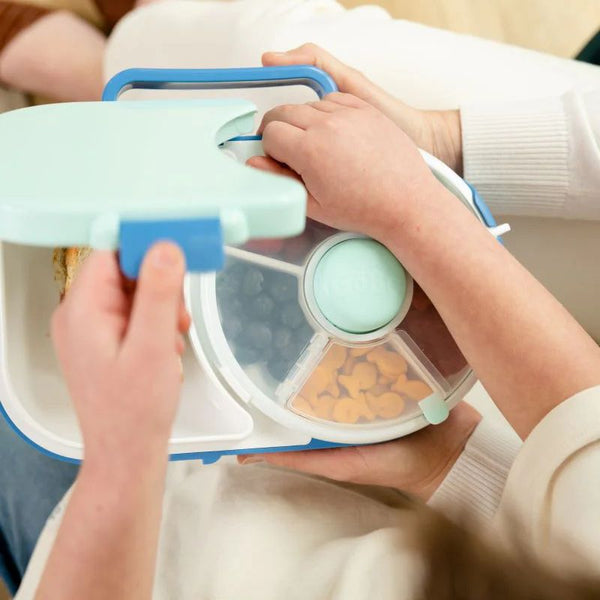 Frühstücksbox für Kinder Lunchbox Snack Spinner 2in1 Blueberry Blue mit getrennten Fächern für Snacks