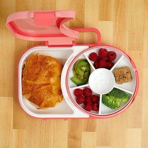 Frühstücksbox für Kinder Lunchbox Snack Spinner 2in1 Wassermelone Pink mit Croissant, Kiwi, Himbeeren, Brokkoli und Snack