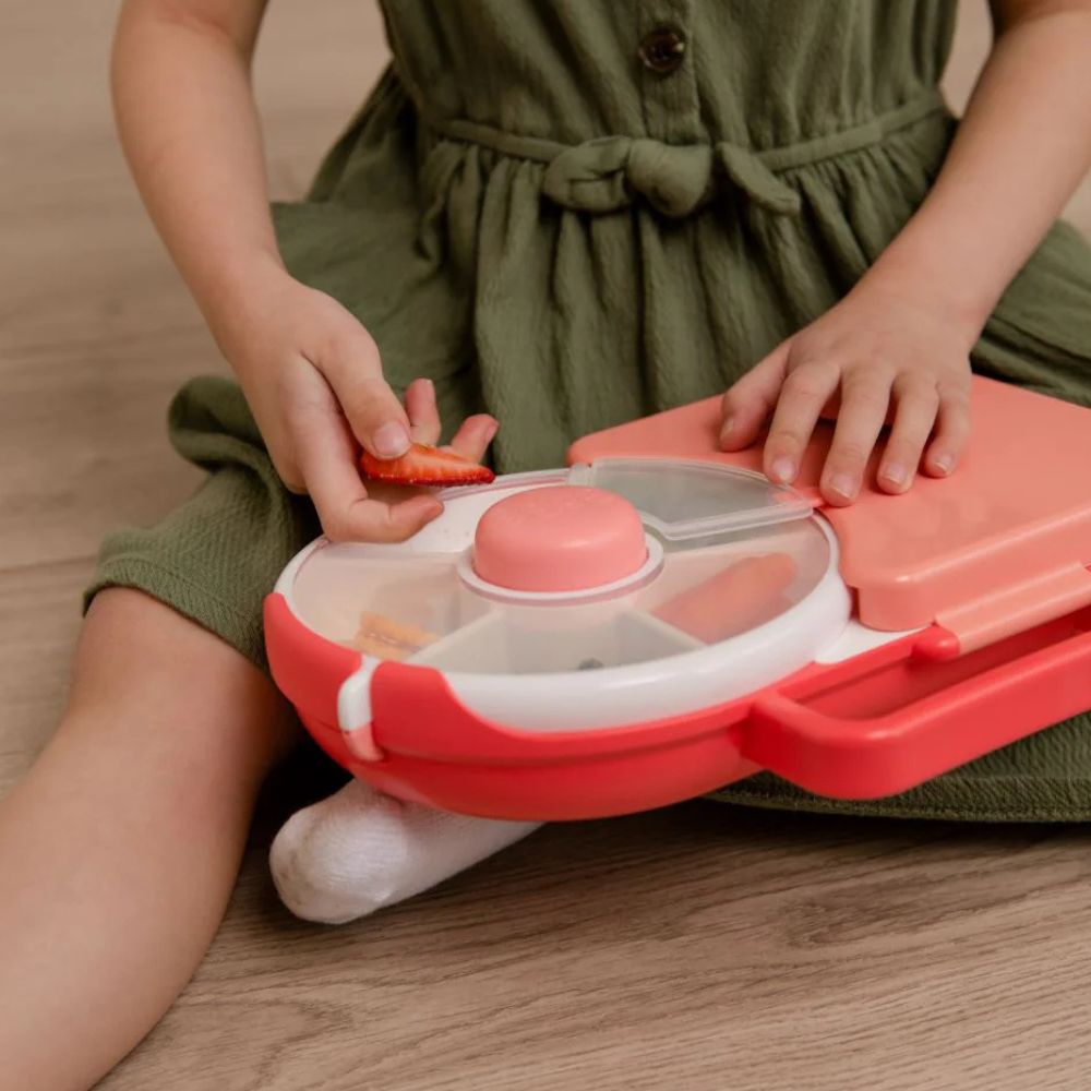 Frühstücksbox für Kinder Lunchbox Snack Spinner 2in1 Wassermelone Pink mit Fächern für Snacks