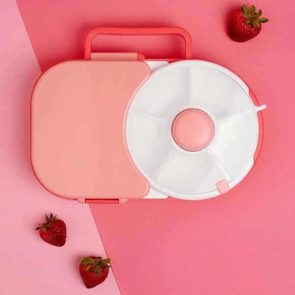 Frühstücksbox für Kinder Lunchbox Snack Spinner 2in1 – Wassermelone Pink von Gobe mit Fächern und Tragegriff