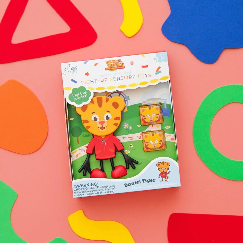Badefigur Tiger Daniel – Set mit zwei im Wasser leuchtenden Sensorikwürfeln von Glo Pals