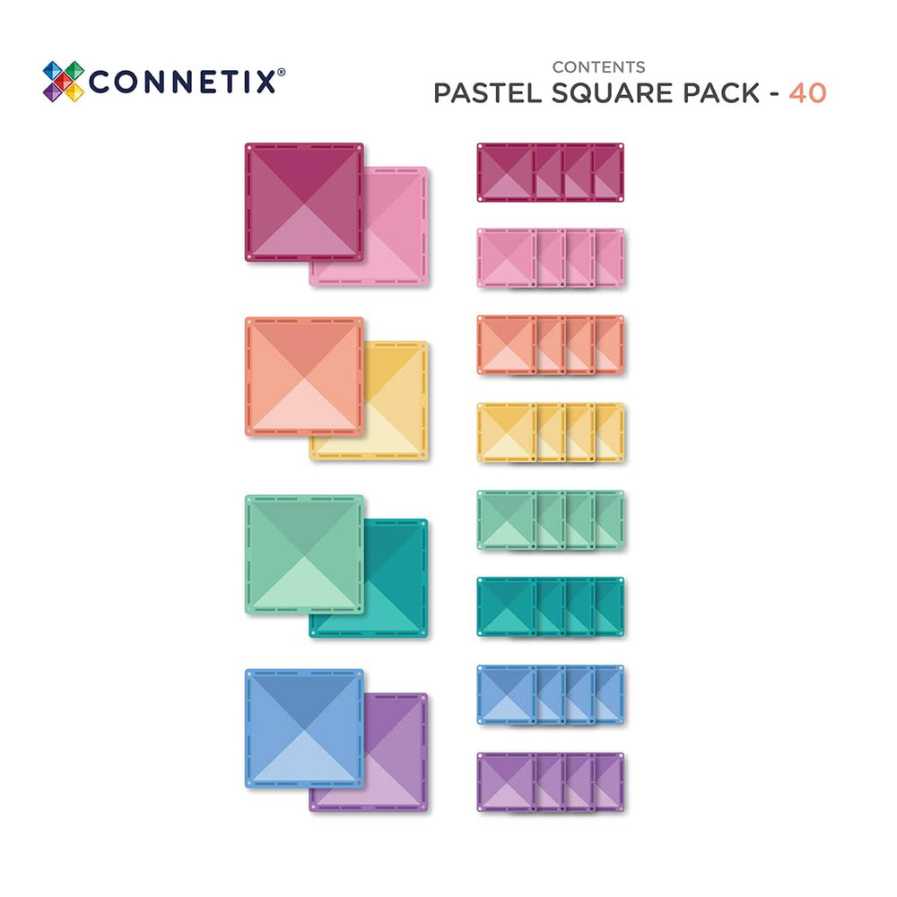 Magnetbausteine - Pastellfarbenes Quadrat Pack 40 Teile